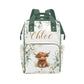 Personalized Diaper Bag Backpack for Women, Custom Name Nursing Mommy Daypack, Highland Cow Diaper Bag for Girls Boys, New Mom G