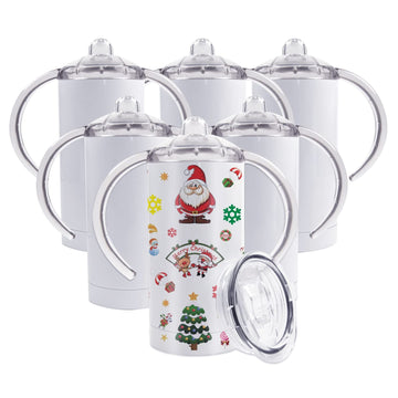 Okba 6 Pack 12 Oz Sublimation White Blank Straight Sippy Cup