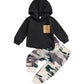 Baby Boy Clothes 3 6 9 12 18 24M 3T Pants Set Hooded Patchwork Hoodie Striped Sweatpants Fall Winter Outfit (Black&Camo, 0-6 Mon