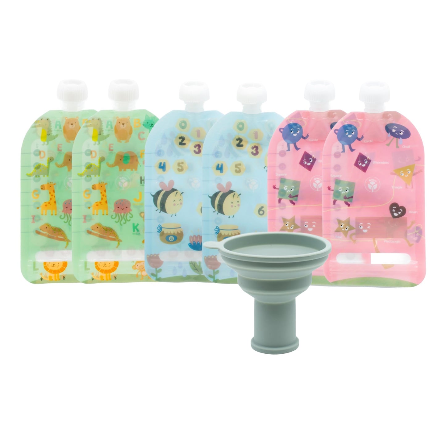 WeeSprout Double Zipper Reusable Food Pouches, Perfect for Babies & Toddlers, Freezer & Dishwasher Safe (Educational, 7 Fl Oz (P