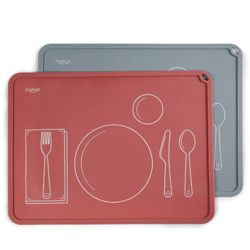 Chamos Montessori Placemat For Toddlers - Kids Silicone Mats For Dining Table - Set Of 2 - Table Setting Learning (Rose And Grey