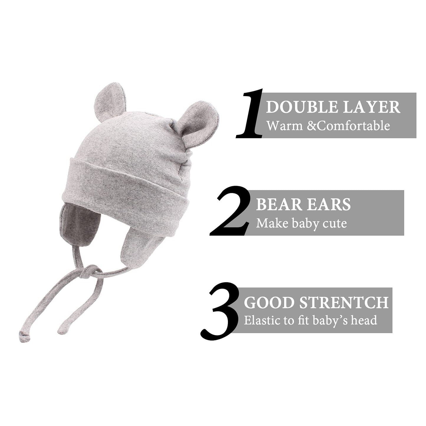 Jangannsa Winter Baby Newborn Hat Cotton Baby Boy Beanie Autumn Infant Girls Hats 0-12 Months 3 Pack (Gray+Black+White,6-12 Mont