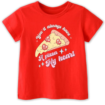Kids Toddler Baby Girls Boys Valentine'S Day T-Shirt You'Ll Always Have A Pizza In My Heart Votton Top(Red Pizza,6 Years)