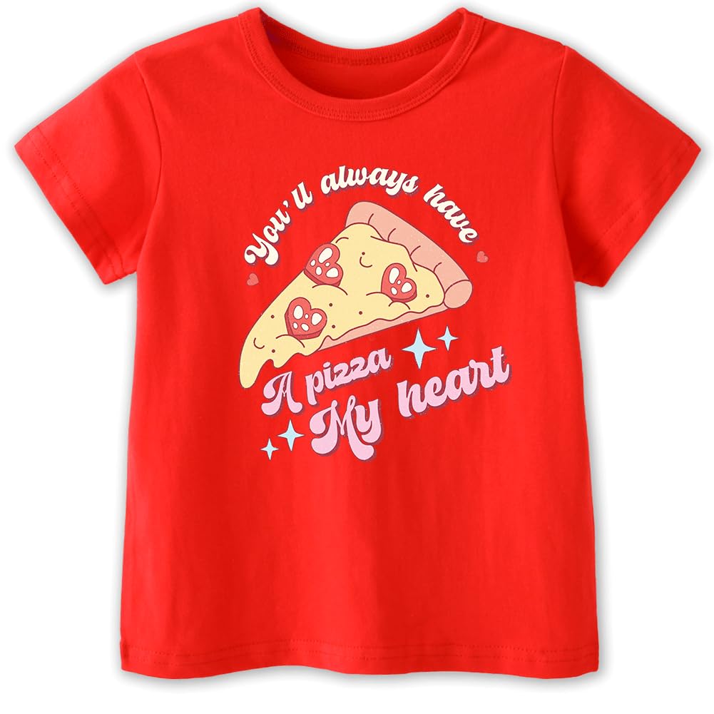 Kids Toddler Baby Girls Boys Valentine'S Day T-Shirt You'Ll Always Have A Pizza In My Heart Votton Top(Red Pizza,4 Years)