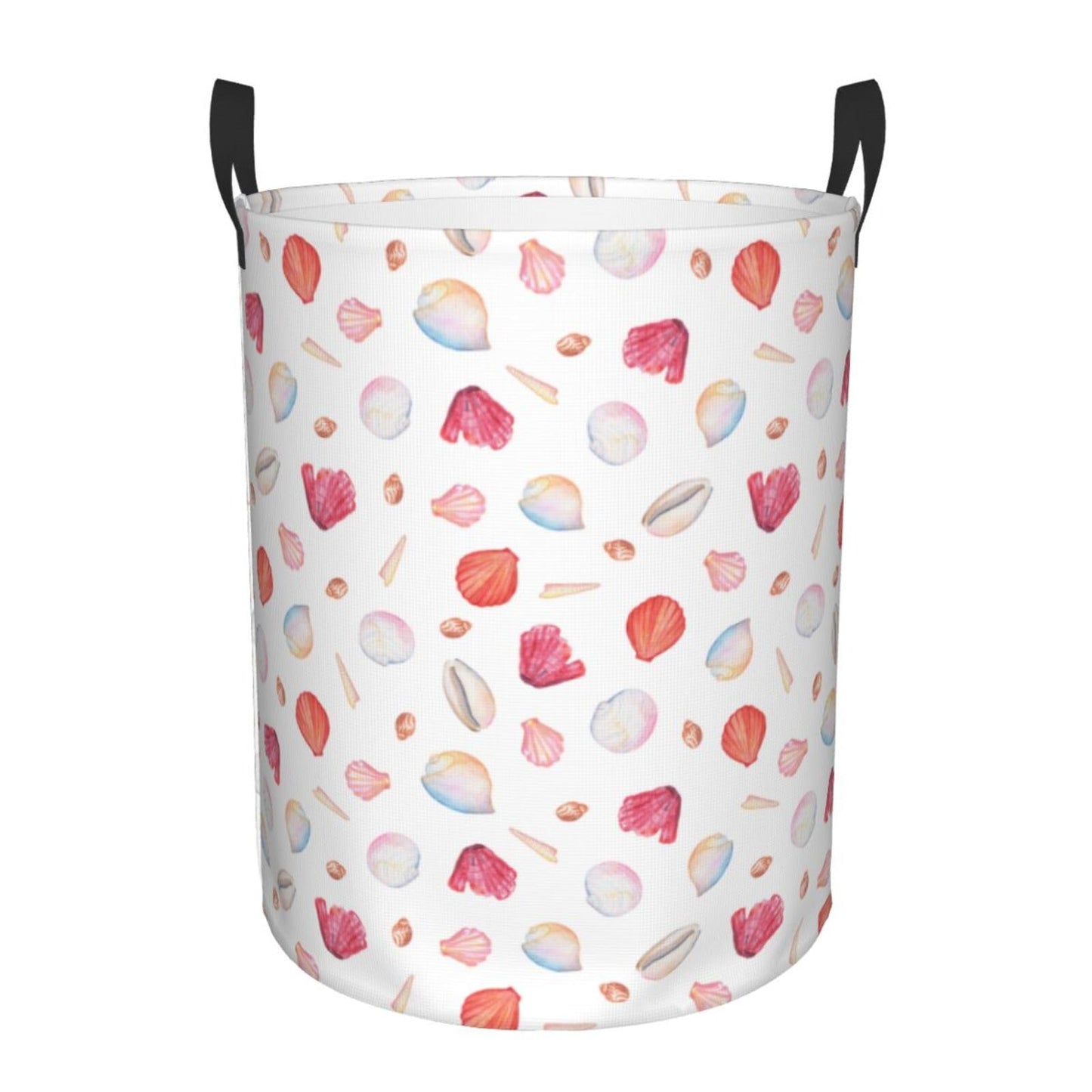Pevtufa Red Coral And Scallop Seashell Foldable Laundry Basket Organizer,Fabric Clothes Toy Storage Basket Nursery Hamper Storag