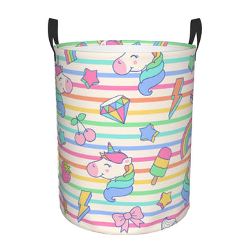 Pevtufa Cute Unicorn Foldable Laundry Basket Organizer,Fabric Clothes Toy Storage Basket Nursery Hamper Storage Bin For Househol