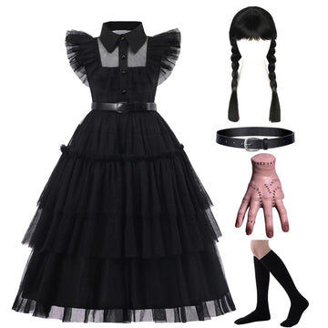 Ruxinrua Black Costume Dress, 4-13 Years Girls Outfits With Accessories Dress Up Set, Family Halloween Cosplay Party (12-13)
