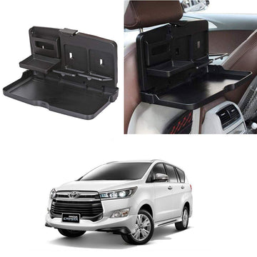 Oshotto (FT02) Car Backseat Food Travel Dining Meal & Snaks Tray & Cup Holder Compatible with Toyota Innova Crysta (Black)  1 