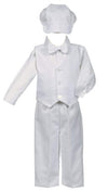 White Poly-Cotton Weaved Vest, Bow And Pant Set