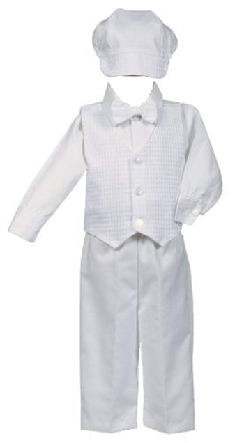 White Poly-Cotton Weaved Vest, Bow And Pant Set