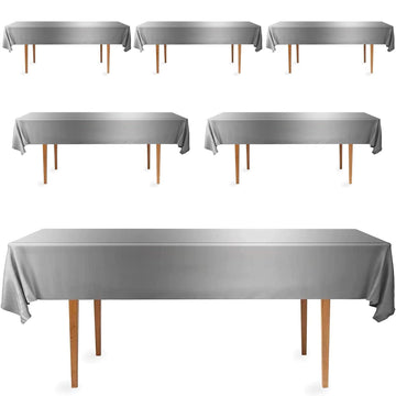 Decorrack 6 Pack Rectangular Tablecloths -Bpa- Free Plastic, 54 X 108 Inch, Dining Table Cover Cloth, Silver (6 Pack)