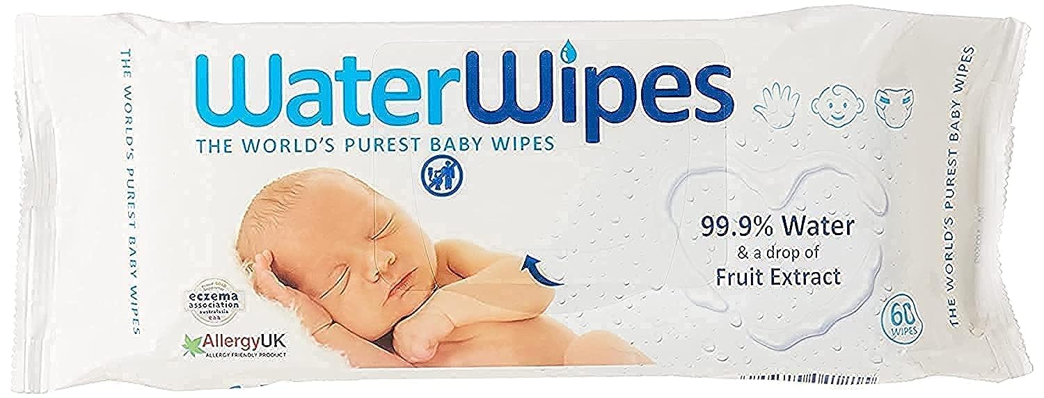 Water Wipes Plastic Baby Wipes, 60 Sheets, One Size (White)