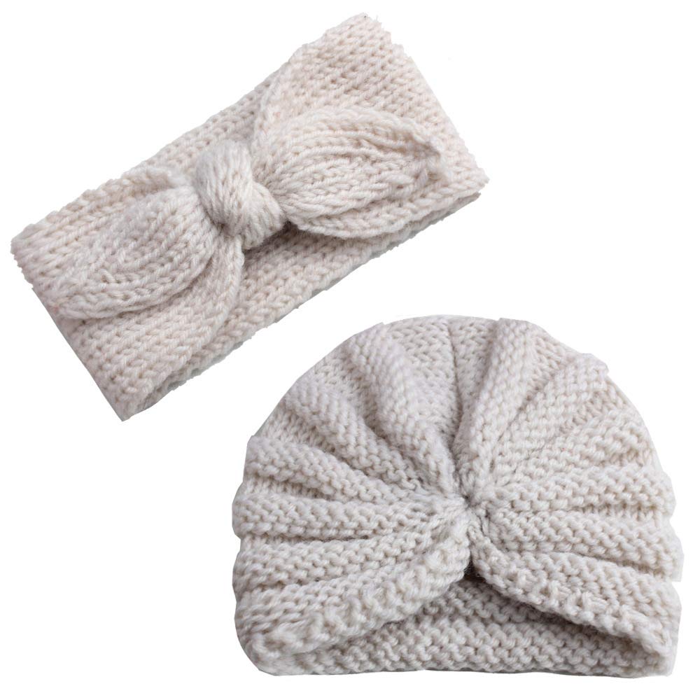 Syga Baby Pack Of 2 Cap & Headband Woolen Soft Stretchable Hat And Ears Warm Headband For Newborn Baby Girls Winter Cap 03 Year