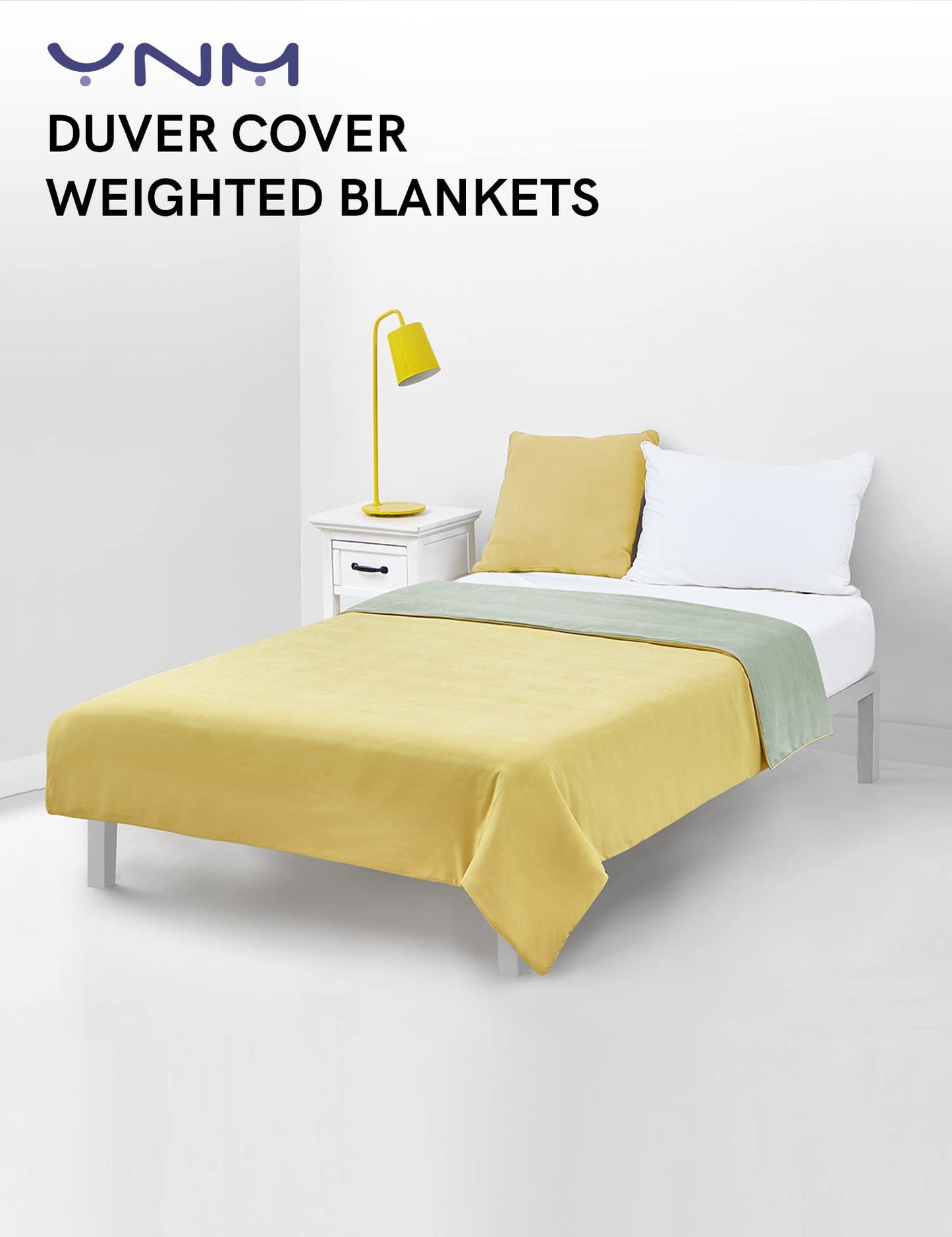 Ynm Cotton/Polyester Duvet Cover For Weighted Blankets (Yellow/Green Reversible, 60''X80'')