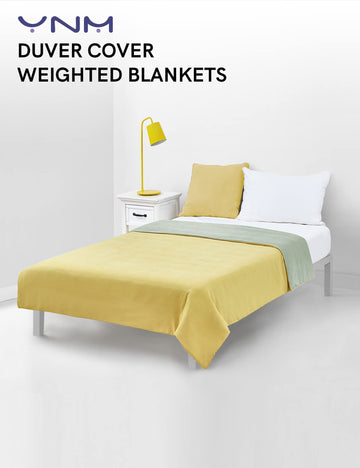 Ynm Cotton/Polyester Duvet Cover For Weighted Blankets (Yellow/Green Reversible, 60''X80'')
