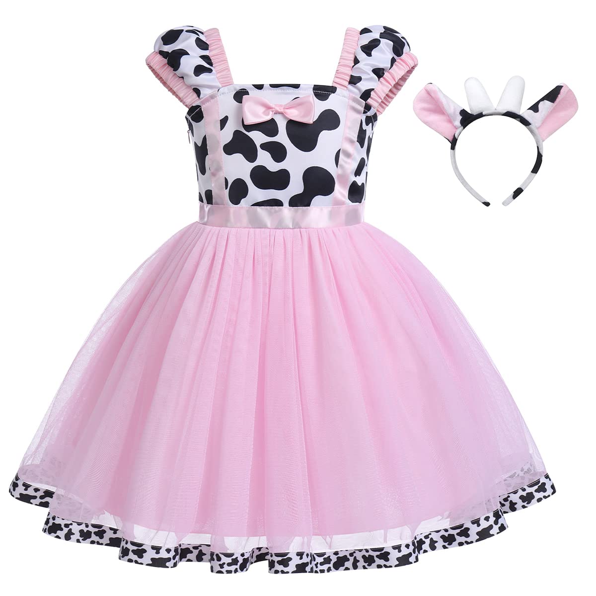 Toddler Baby Girls Cow Dress Cosplay Birthday Princess Fancy Halloween Costume Tulle Tutu Dress Up Themed Party Christmas Outfit