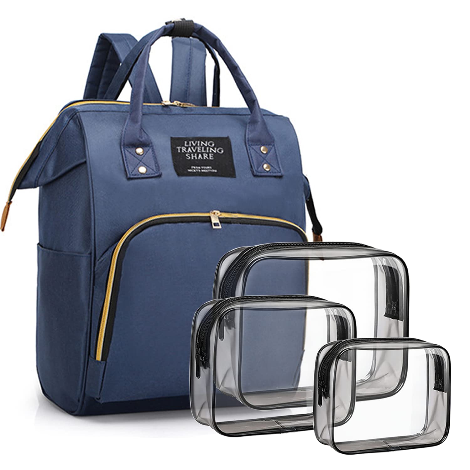 Diaper Bag With Organizing Pouches, Nappy Bags Handbag Multifunction Diaper Bag For Baby Care Travel Backpack Large Capacity Blu