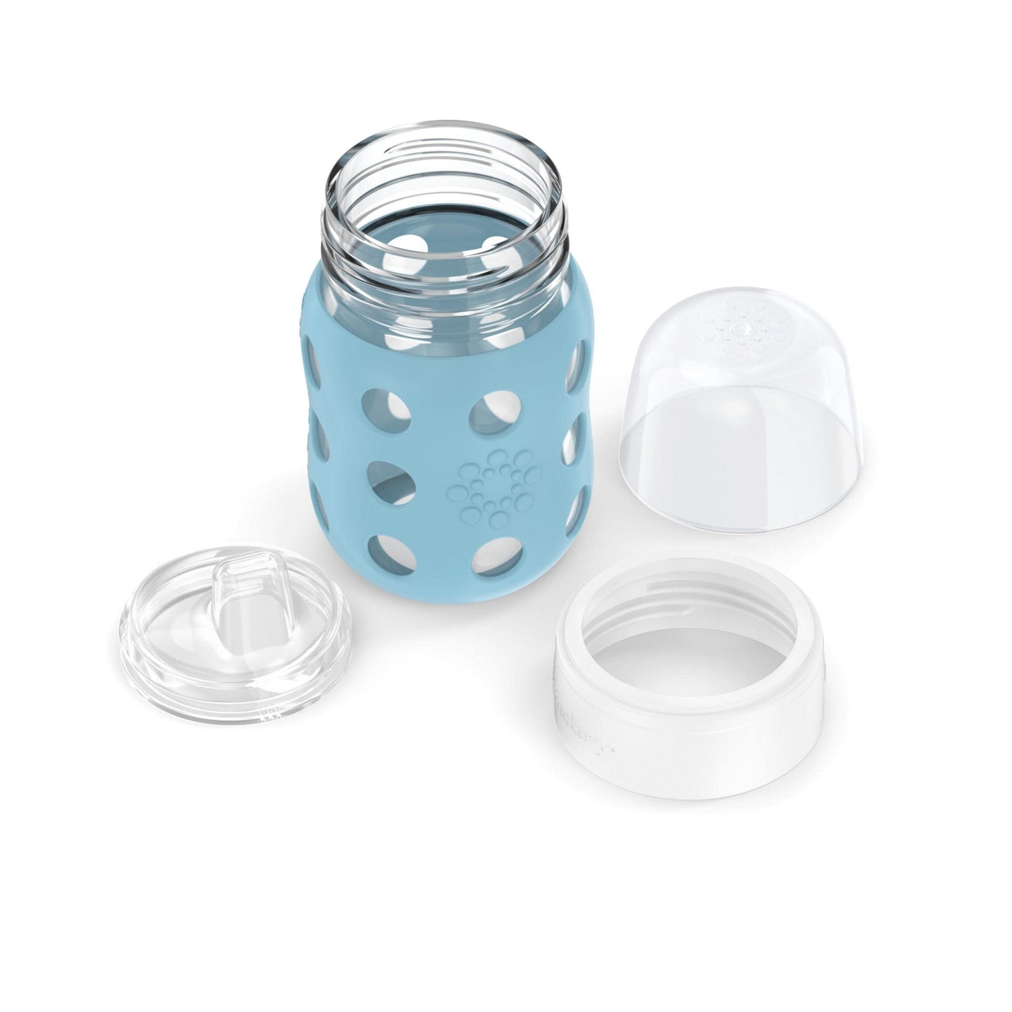 Lifefactory 8-Ounce Wide Neck Glass Baby Bottle With Protective Silicone Sleeve And Sippy Spout, Denim (Lg2251Wde4)