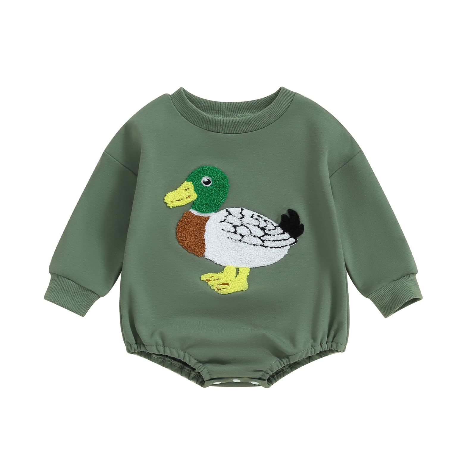VISGOGO Newborn Infant Baby Boy Girls Oversized Romper Little Dude Sweater Onesie Coming Home Outfit Neutral Clothes (Green-Duck