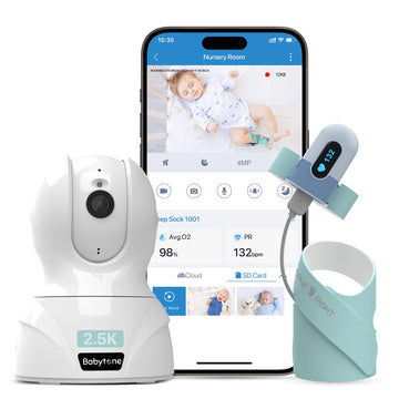 Babytone Baby Monitor - Smart Sleep Sock & 2.5K HD Camera, Track Heart Rate & Average Oxygen Level, Cry/Motion Detect, Two-Way A