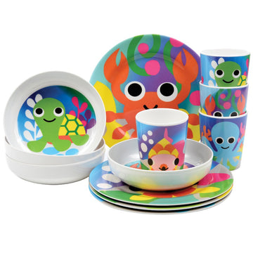 French Bull 4Pc Kids Feeding Melamine Tableware Flatware Bpa Free Dishwasher Safe, Durable, 4 Count (Pack Of 1) Plate Set (Ocean