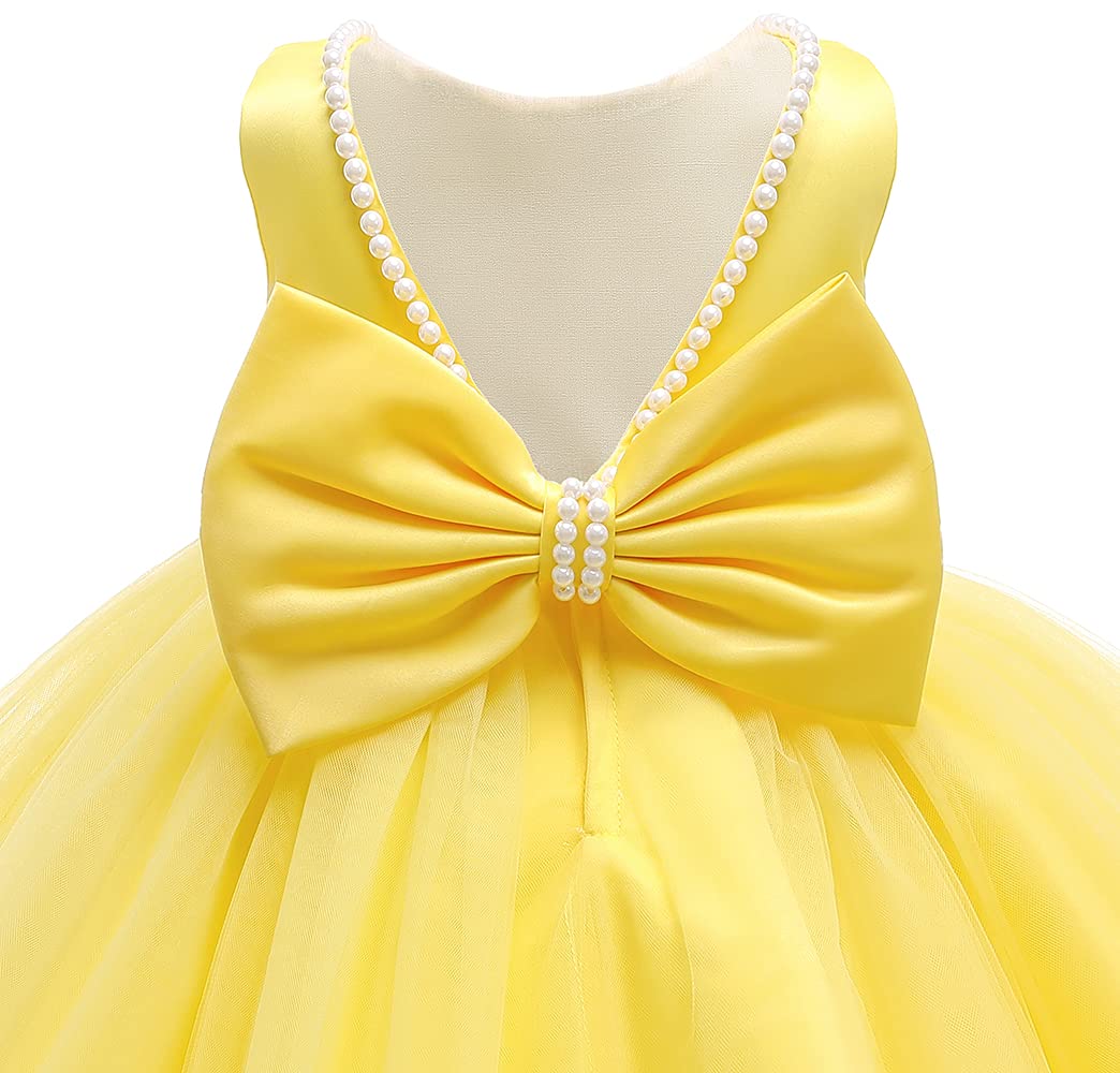 Toddler Girl Birthday Yellow Dress, Party Wedding Flower Christmas Earster Sleeveless Floor Length Tutu Tulle Dance Gown 3-4 Yea
