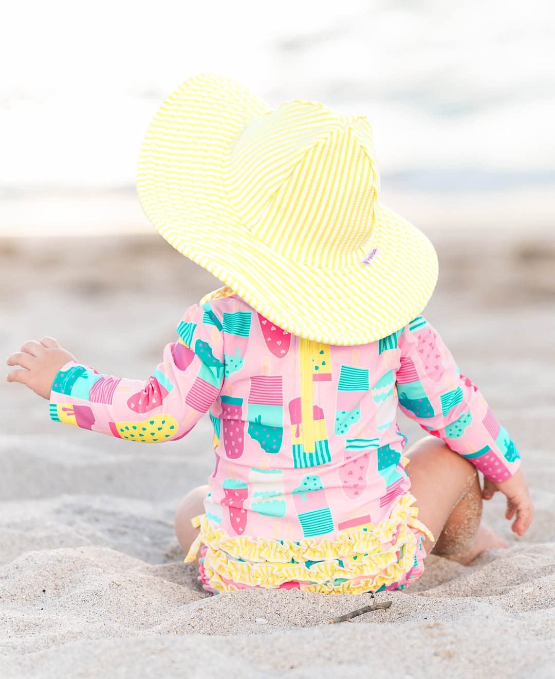 Rufflebutts Baby Girls Upf 50+ Sun Protection Novelty Print Long Sleeve One Piece Rash Guard Swimsuit With Zipper - Ice Cream So