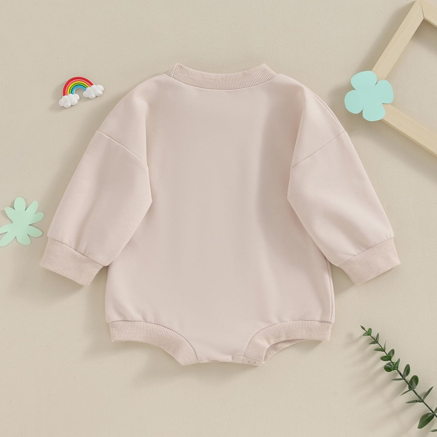 Newborn Baby Boy Girl St.Patrick'S Day Outfit Thick Thighs Lucky Vibes Print Bubble Sleeve Romper Oversized Sweatshirt (Beige, 6