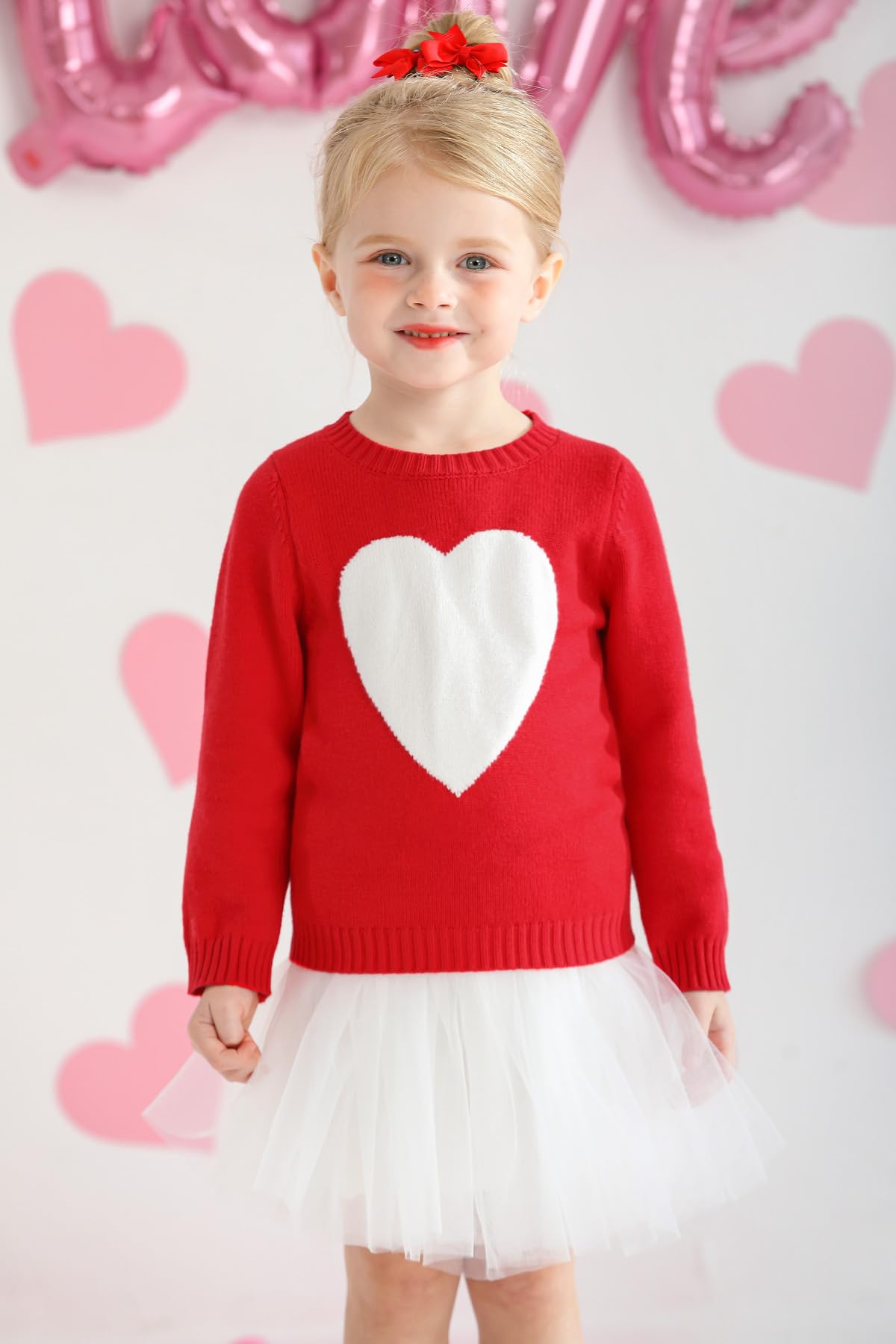 Valentine'S Day Unisex Toddler Warm Pullover Knitted Heart Sweater Cute Crew Neck Outfit Red 18 Months