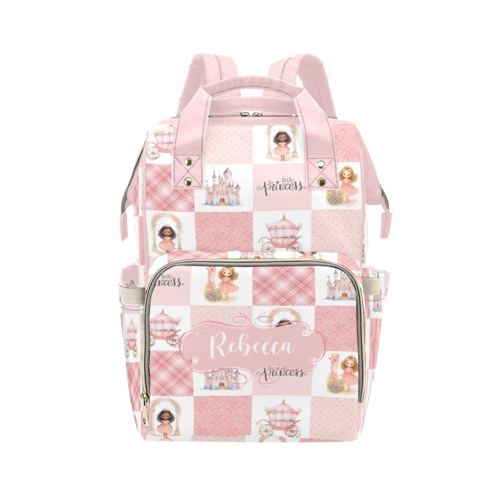 Custom Princess Baby Diaper Bag with Name - Personalized Nursing Travel Tote Backpack for Mom or Dad, Custom Name Baby Daypack G