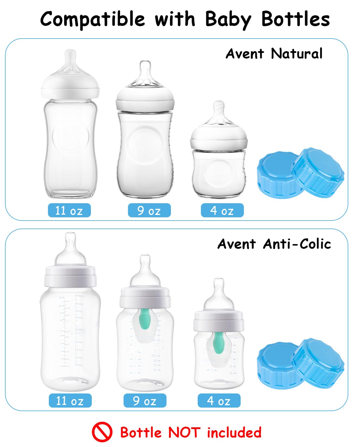 Travel And Storage Bottle Caps Compatible With Avent Baby Bottles, Bottle Lids Replacement, 8 Count, Blue