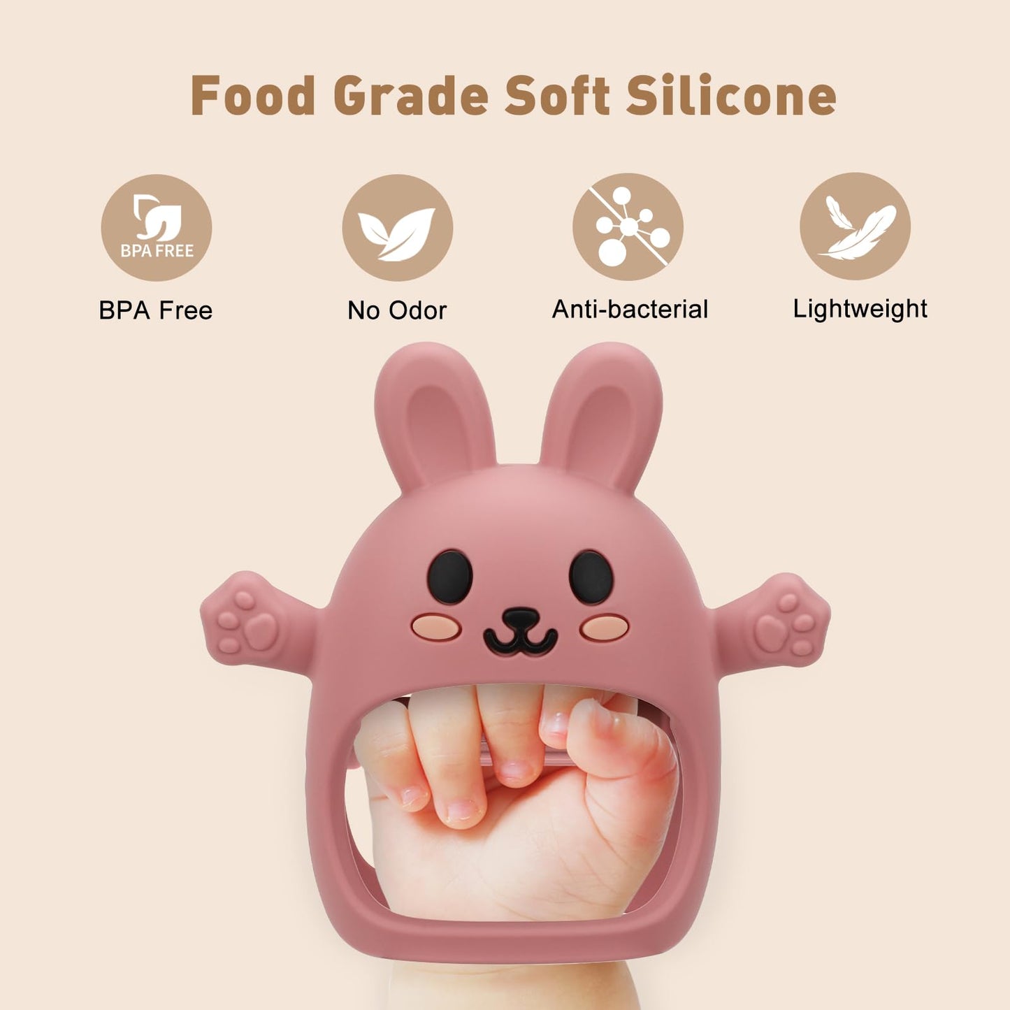 2 Pack Baby Teething Toys for 3-6 6-12 Months, Soft Silicone BPA Free Bunny Teething Mitten, Anti Drop Chew Teether Toys 0-3 6 9