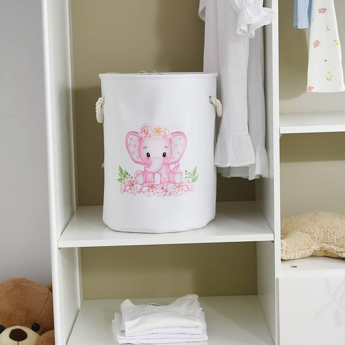 INough Baby Basket Pink Hamper Large Kids Hamper Baby Laundry Hampers for Nursery Girl, Girls Laundry Baskets for Kids, Dirty Cl