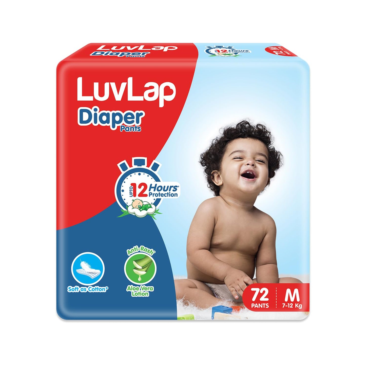 Luvlap Baby Diaper Pants M Size (Medium), With Aloe Vera Lotion For Rash Protection, Pack Of 72 Count, With Upto 12Hr Protection