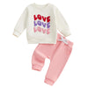 Focusnorm Toddler Baby Girl Valentine'S Day Outfits Letter Embroidery Sweatshirt Elastic Pants Sets Newborn Infant Clothes (Cute