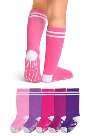 La Active Toddler Knee High Socks - 5 Pairs Of Soft, Non-Slip Long Socks For Boys And Girls - Stripes Multicolor - 7-9 Years