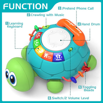 Baby Toys 6 to 12 Months, Musical Turtle Crawling Baby Toys for 12-18 Months, Early Learning Educational Toy with Light & Sound,