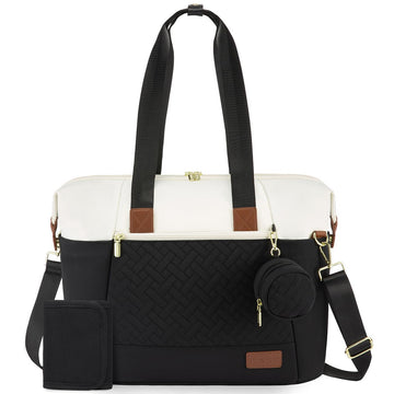 Lovevook Diaper Bag, Large Baby Tote With Changing Pad And First Aid Bag, Black/Beige/Brown