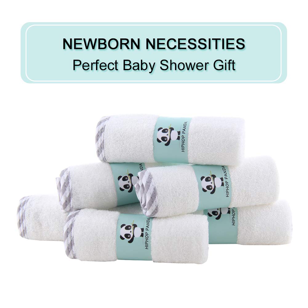 Hiphop Panda Hypoallergenic Bamboo Baby Washcloths - 2 Layer Ultra Soft Absorbent Bamboo Towel - Newborn Bath & Face Towel - Was