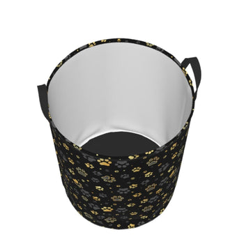 Gbuzozie Golden Dogs Animal Paws Round Laundry Hamper Storage Basket Toys Clothes Organizer Bin For Home Bathroom Bedroom Dorm N
