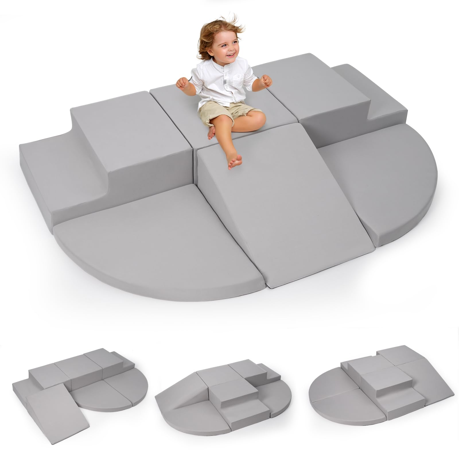 Rinnebbit 6-Piece Foam Climbing Blocks for Toddlers, Baby Climb and Crawl Soft Foam Play Set, Machine Washable Cover, Indoor Act