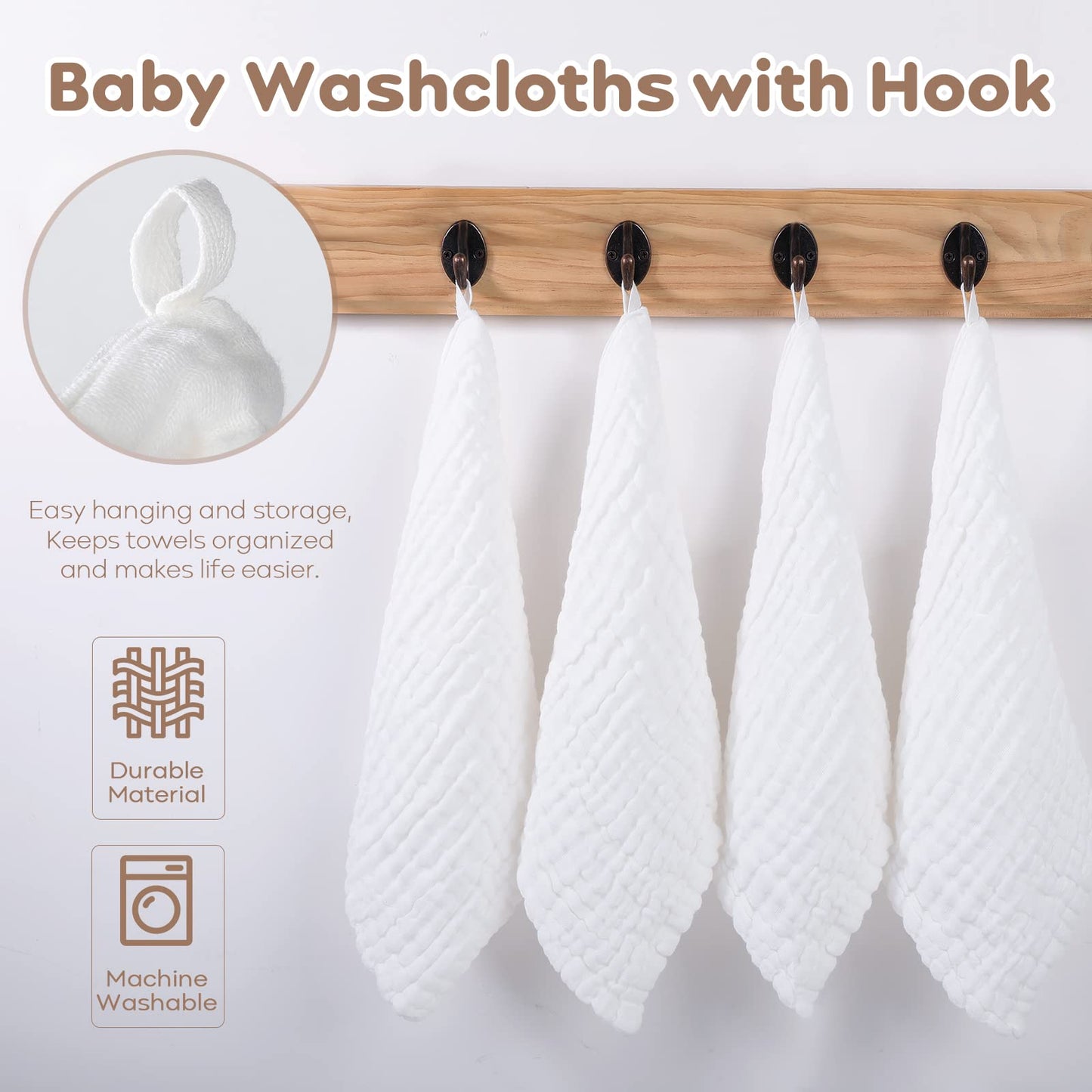 Yoofoss Muslin Baby Washcloths 100% Cotton Face Towels 10 Pack Wash Cloths For Baby 12X12In Soft And Absorbent Baby Wipes (White