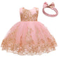 Baby Princess Girls Embroidery Dresses Toddler Lace Ruffles New Year Easter Tutu Dress With Headwear (Pink02,80)