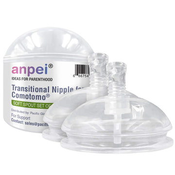 Anpei Straw Cup Straw Transitional Nipples Set Of 2 With Nipple Storage Case Compatible With Comotomo Baby Bottles, 5 Oz And 8 O