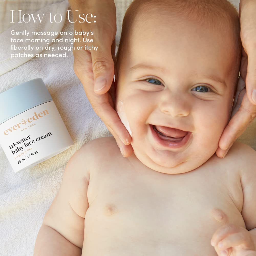 Evereden Tri-Water Baby Face Cream: Clean & Vegan Cooling Baby Cream Kids Face Lotion With Water From Glaciers, Aloe, & Coconut