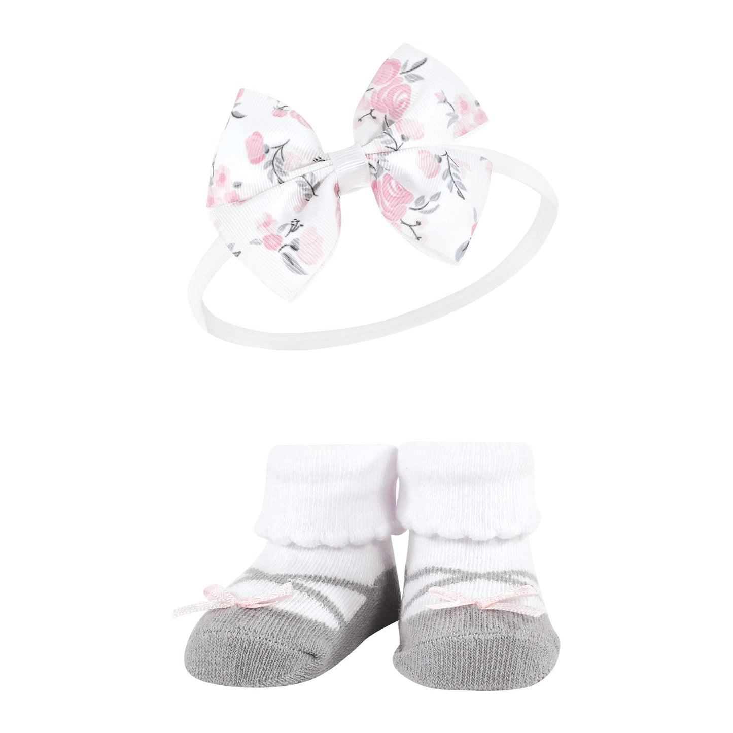 Hudson Baby Baby Girls' Headband And Socks Giftset, Basic Pink Floral, One Size