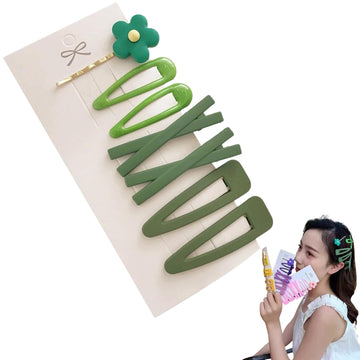 7 Piece Flower Hair Clips Set, Decorative Barrette Bobby Pin Collection for Women and Girls, Sweet Hair Accessories (Green)