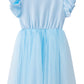 Lyxiof Girls Tutu Dress Casual Tulle Summer Solid Color Ruffle Sleeve Dress Blue 120Cm