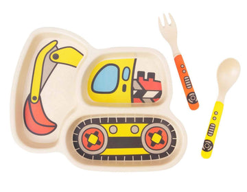 Kid Plate Set Bamboo Toddler Plates Dinnerware Dinner Dish Set Baby Feeding Spill Proof Divided Plate - Baby Spoon And Fork 3-Pi