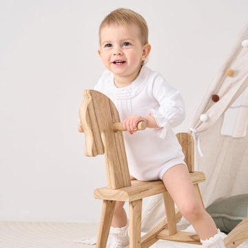 Pureborn Baby Girls Organic Cotton Bodysuit Infant Girl Ruffled Collar Long Sleeve White Spring Fall 12-18 Months